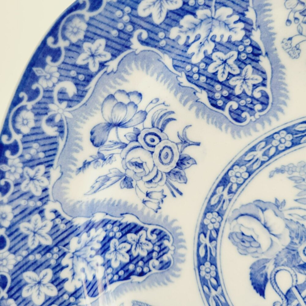 Vintage Spode Filigree Blue & White 10" Plate, Floral Rim & Basket Center, Copel - Picture 6 of 12